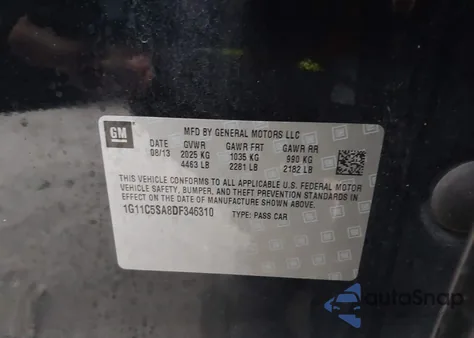 2013 Chevrolet Malibu 1Lt z USA, uszkodzony, nr VIN 1G11C5SA8DF346310